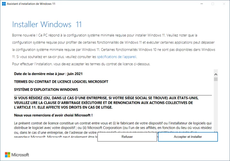 Assistant d'installation de Windows 11